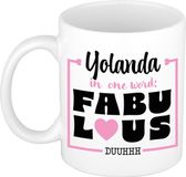 Bellatio Decorations Naam mok Yolanda - wit - Fabulous - keramiek - 300 ml - cadeau collega beker - cadeau