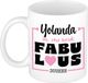 Bellatio Decorations Naam mok Yolanda - wit - Fabulous - keramiek - 300 ml - cadeau collega beker - cadeau