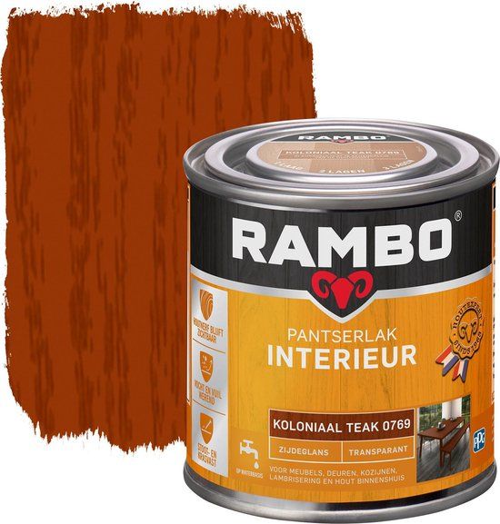 Rambo Pantserlak Interieur - Transparant Mat - Koloniaal Teak - 0.25L