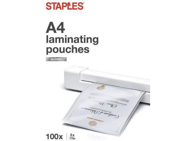 Staples Lamineerhoes A4, 216 x 303 mm, 2 x 175 micron, Glanzend