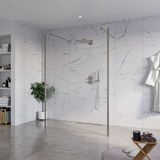 FortiFura Galeria Vrijstaande Inloopdouche - 140x200cm - helder - antikalk - 8mm veiligheidsglas - 2 zijwanden - 30cm - wandsteunen en hoekprofielen - PVD - geborsteld gunmetal (antraciet)