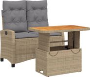 vidaXL 2-delige Tuinset met kussens, polyrattan, beige