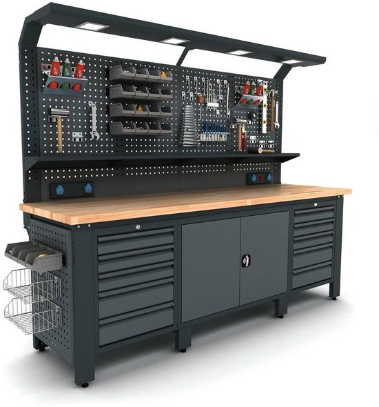 BULLRAM Industriële Werkbank - Kunststof, 2500x730x2050 cm, 2000 kg belastbaarheid