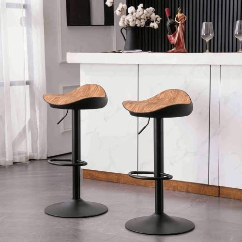 Kidol & Shellder Barkruk Set van 2 - 360 Graden Draaibaar en in Hoogte Verstelbaar - Modern Aanrecht - Armloos - Houtnerf