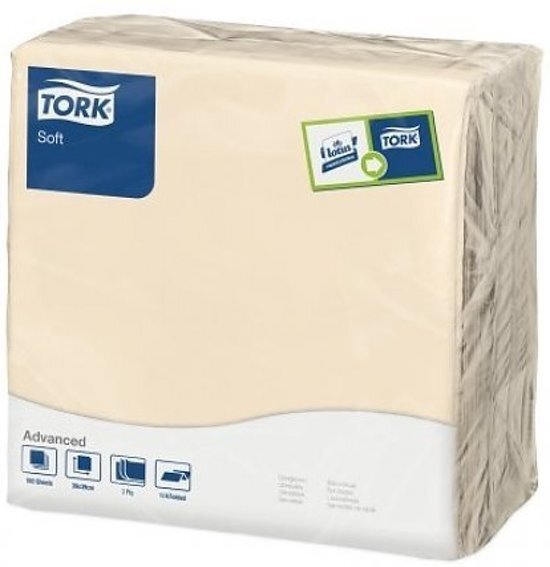- Tork tissue servet 39x39cm 3laags 1/4vouw cream 12x100