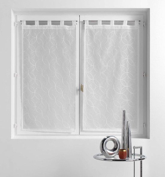 Gordijnen met lussen 2 x 60 x 90 cm gezandstraald geborduurd Olympia wit