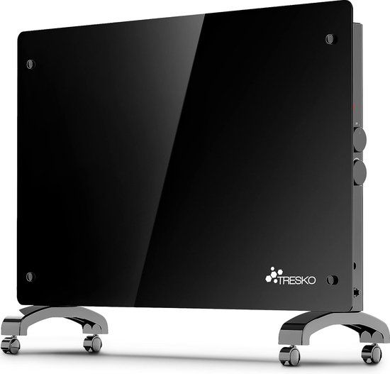 TRESKO® 2000W Black Glass Convector Heater with WiFi & App - Electric Panel Heater with LCD Display - Wall or Floor Mounted