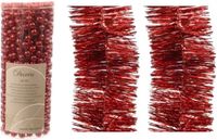 Merkloos / Sans marque Kerstversiering set van 2x stuks folieslingers en 1x stuks kralenslingers rood - Kerstslingers