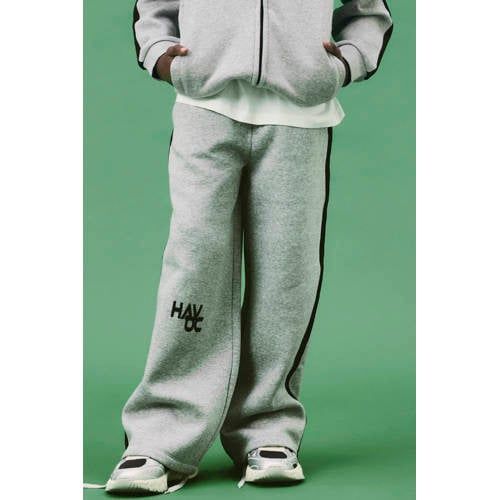 NAME IT KIDS gestreepte joggingbroek met borduursels en tekst - grijs