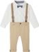 Vertbaudet ensemble 4 pièces body + nœud papillon + pantalon + bretelles