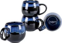 Bol Grote vintage keramische ontbijtkopjes set - 4 kopjes 500 ml - Blauw A2, Blue1