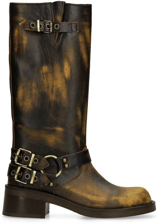 Sacha Dames Brownwashed Buckle Biker Boots Maat 41