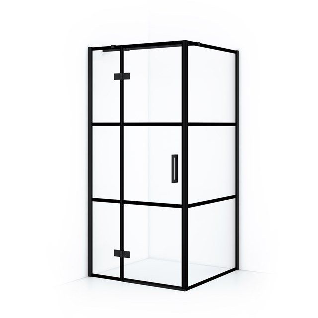 Maxaro Douchecabine Diamond 90x80cm 8mm Helder Veiligheidsglas met Zwarte Strepen Mat Zwart