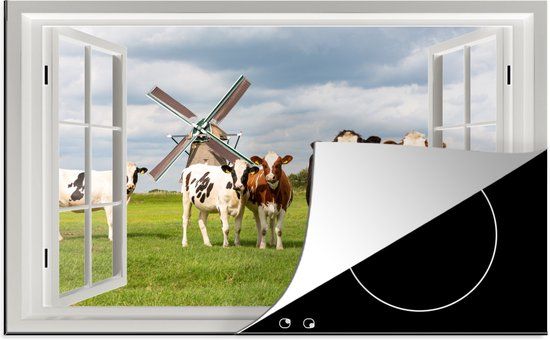 KitchenYeah® Inductie beschermer 77x51 cm - Doorkijk - Koe - Molen