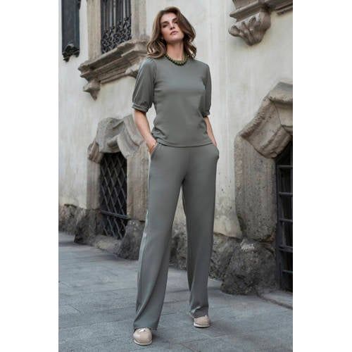 Elvira Collections wide leg high waist casual broek kaki