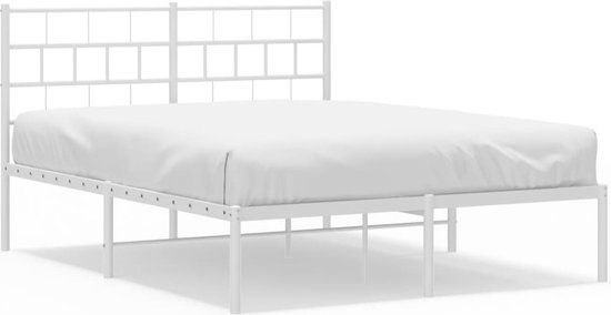 vidaXL Bedframe met hoofdbord metaal wit 150x200 cm