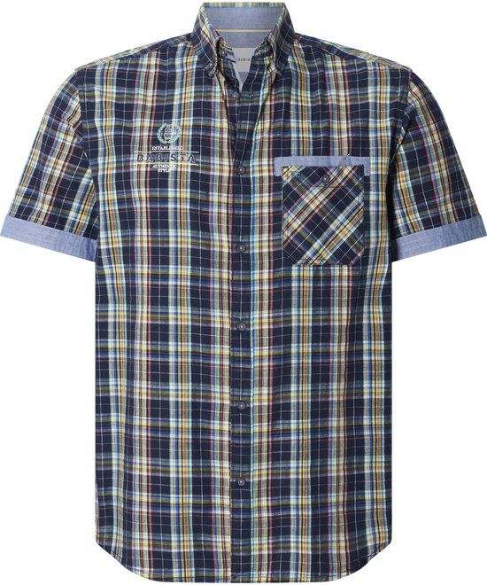 Babista heren overhemd met korte mouwen - 47/48 - donkerblauw - katoen - geruit - regular fit