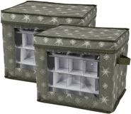 Decoris Kerstballen opbergbox - 2x - groen - 33,5 x 33,5 x 24,5 cm - polyester - opvouwbare opbergbox