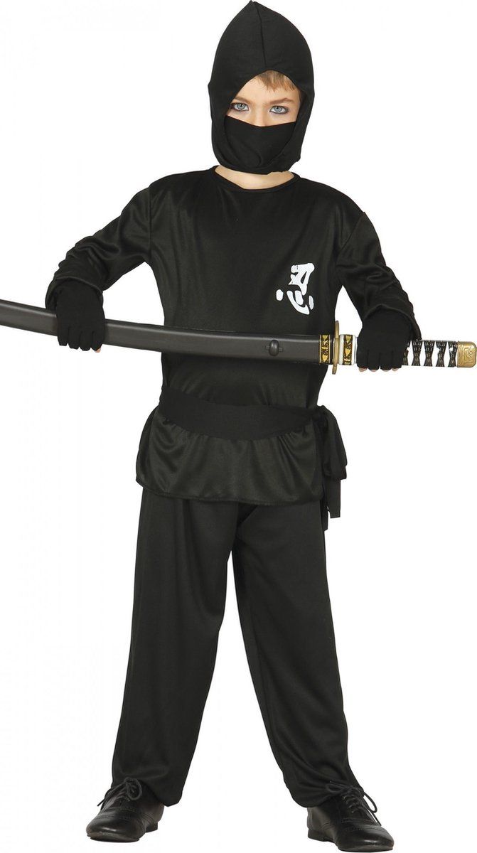 Fiestas Guirca Ninja Verkleedpak Zwart - Maat 5-6 Jaar - Polyester