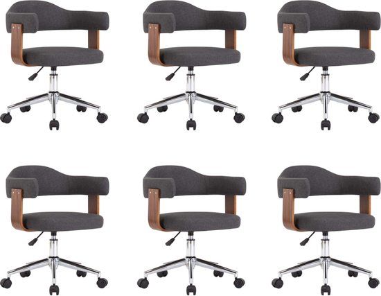 vidaXL Eetkamerstoelen 6 stuks draaibaar gebogen hout en stof grijs