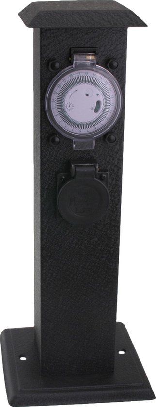 Exin Tuinpaal met timer en 3 randaarde stopcontacten IP44 - Zwart