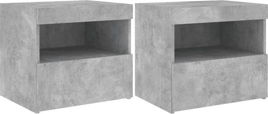 vidaXL Nachtkastjes met LED-verlichting - 2 stuks - Betongrijs