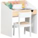 Bureau et chaise pour enfant avec tiroir et étagère, bords arrondis, âge 6-10 ans, blanc et bois
