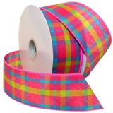 Morex Ribbon 7380 Kleur Chic Plaid Lint, 2.5" x 50 Yd, Schokkend Roze/Turkoois