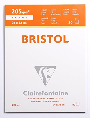 Clairefontaine 96170C Bristolkarton Blok - 24 x 32 cm - 205 g - 20 vellen - wit