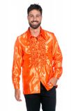 Wilbers Jaren 80 & 90 Kostuum | Oranje Ruchesblouse Satijn Foute Disco | Maat 48