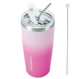 BJPKPK 600 ml roestvrijstalen beker met deksel en stro, dubbelwandige vacuüm koffiekopje, reismok voor ijsdrank en warme drank, isolatie reizen bekers bekers, sakura