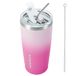 BJPKPK 600 ml roestvrijstalen beker met deksel en stro, dubbelwandige vacuüm koffiekopje, reismok voor ijsdrank en warme drank, isolatie reizen bekers bekers, sakura