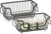 Zeller opberg draadmand - 2x - zwart - 32 x 16 x 14 cm - stapelbaar - metaal