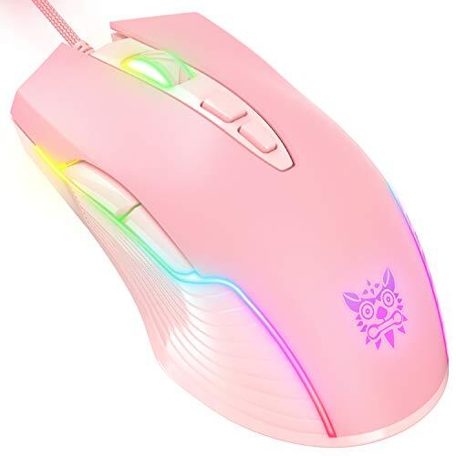 NEWSTYP Leuke RGB 6400 DPI Wired Gaming Muis Ademhaling LED Optische USB 7 Knoppen Gamer Computer Roze Muizen voor Laptop PC Desktop (Roze)