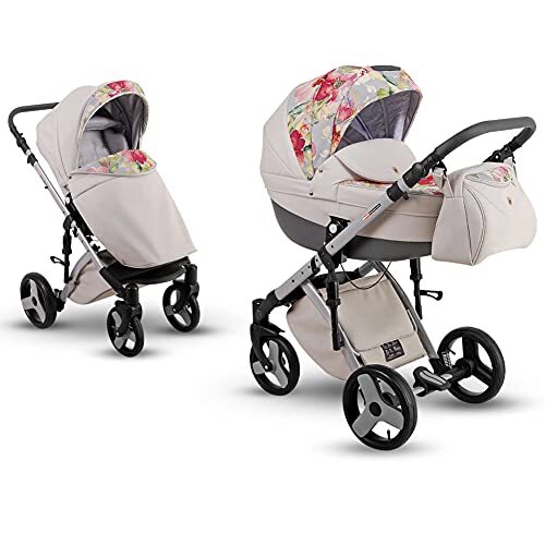 Lux4Kids Silver Flori C01 3-in-1 kinderwagen, 3-in-1, 4-in-1, luchtbanden, buggy, autostoel, 5 kleuren