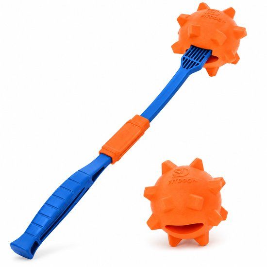 Rosewood FitDog Apporteerset – Inklapbare Werpstok met Bal – Drijvend – Oranje/Blauw