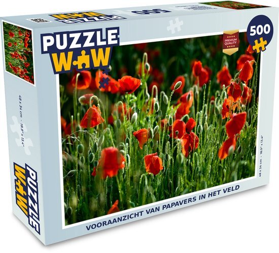 MuchoWow Puzzel Vooraanzicht van papavers in het veld - Legpuzzel - Puzzel 500 stukjes