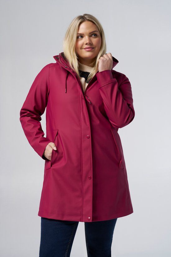 MS Mode Regenjas met capuchon - Lang - Donker rood - Maat 44