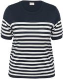 KAFFE Curve Lizzy Gestreepte Korte Mouwen Trui Dames Midnight / Chalk Half Stripe Katoen Maat M