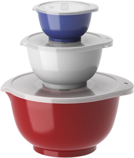 Rosti Margrethe Beslagkom Set - 6 delig - 0,25, 0,75 en 3 L - Franse set (rood/wit/blauw)
