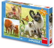 Dino Puzzle speelgoed - familie puzzelset - 3-in-1 - 55 stukjes