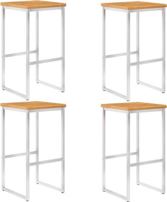 vidaXL Barstoelen 4 stuks massief acaciahout en roestvrij staal