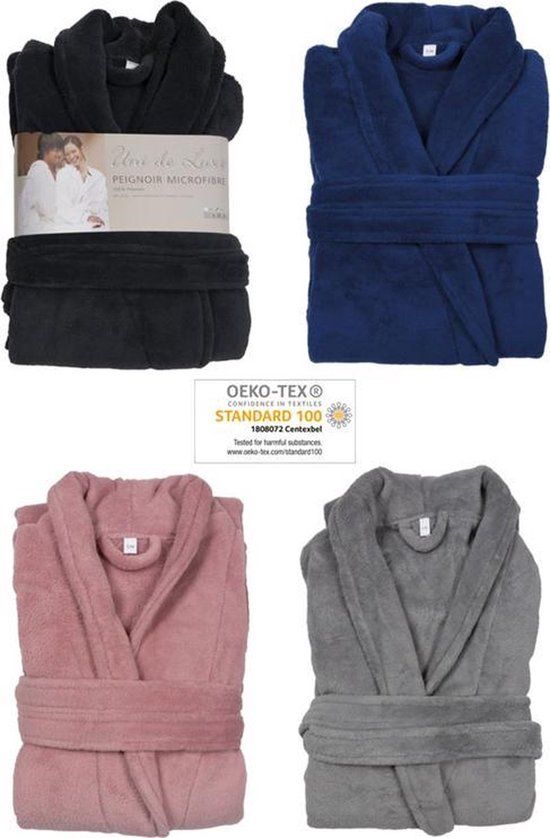 BEAU by Bo Blauwe Microfiber Fleece Badjas - L/XL - Unisex - Met Riem - Middellang