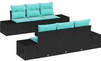 vidaXL Tuinbank Set Zwart en Turkoois Poly Rattan