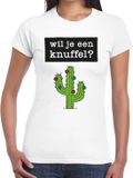 Bellatio Decorations Shoppartners Bv Wil je een knuffel tekst t-shirt wit dames - dames shirt Wil je een knuffel? XS