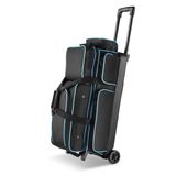 Latios Sac de bowling - Trolley/Sac à roulettes pour 3 boules - Roues doubles - Compartiment séparé pour chaussures jusqu'à la taille 16 - Grand compartiment à accessoires - Poignée extensible jusqu'à 105 cm - Noir/Bleu