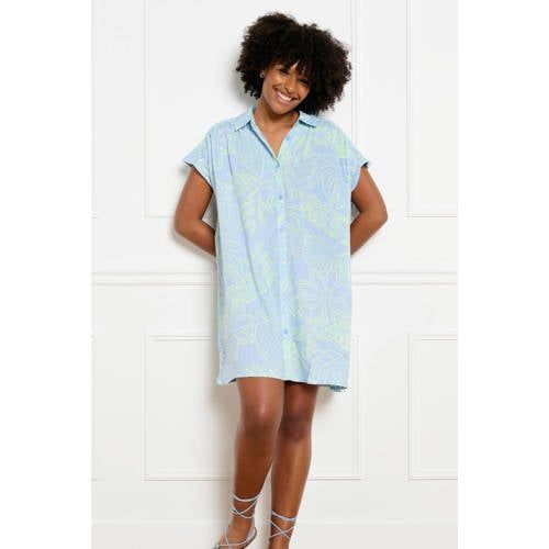 LOLALIZA gebloemde zomerblousejurk - lichtblauw