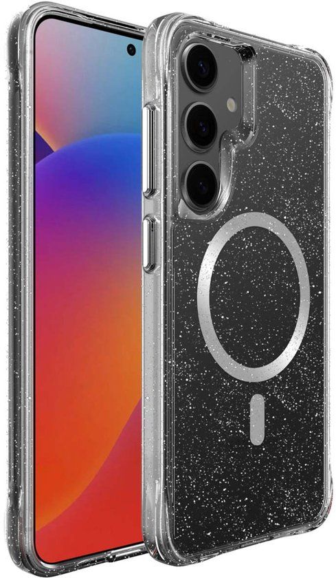 imoshion Hoesje - Geschikt voor Samsung Galaxy S25 Plus - Glitter Backcover met Magnetische Ring 2.0 - Zilver