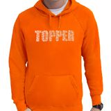 Bellatio Decorations Glitter foute trui met capuchon oranje Topper glitter steentjes/ rhinestones voor heren - Hoodies - Glitter kleding/ foute party outfit L