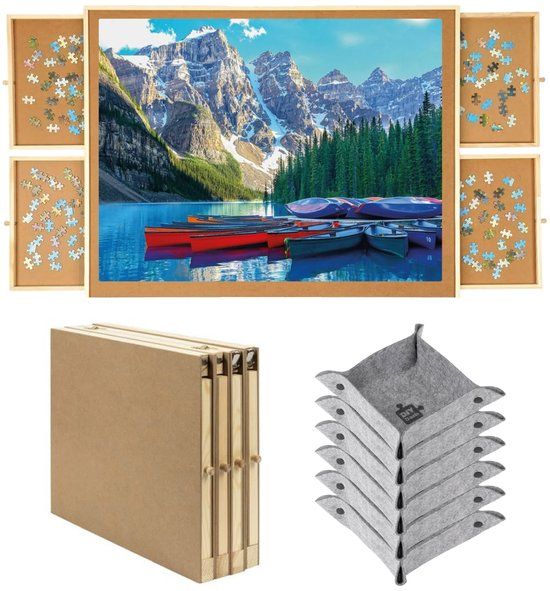 Diydash Inklapbare Puzzeltafel met opbergsysteem - 4 lades - Compact - Voor 1500 stukjes - Hout